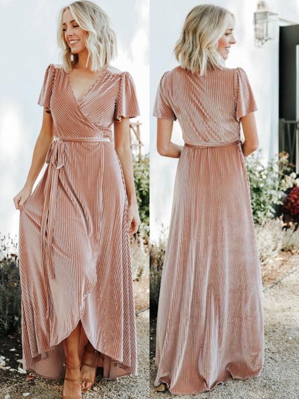 Baltic Born | Andi Ribbed Velvet Wrap High Low Maxi Dress